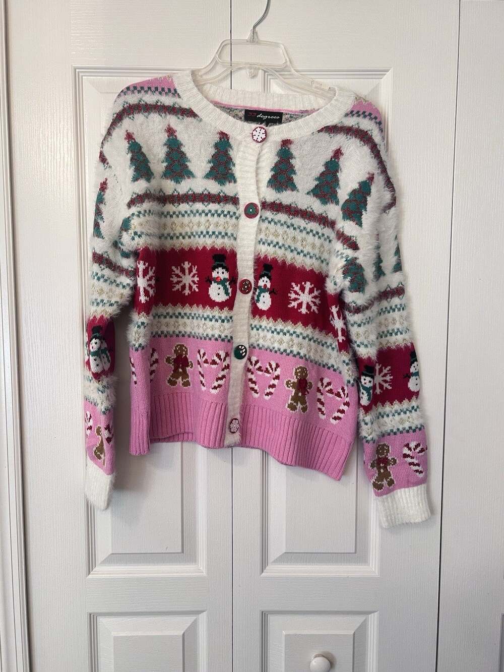 33 Degrees Christmas Fair Isle Button-Front Chunky-Knit Cardigan Sweater L NWT